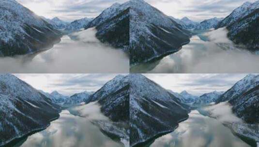 雪域高山森林湖泊景观航拍高清在线视频素材下载