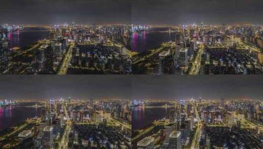 4K航拍杭州滨江区夜景延时高清在线视频素材下载