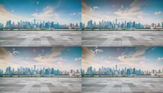 城市天际线和蓝天白云（宽屏）高清在线视频素材下载