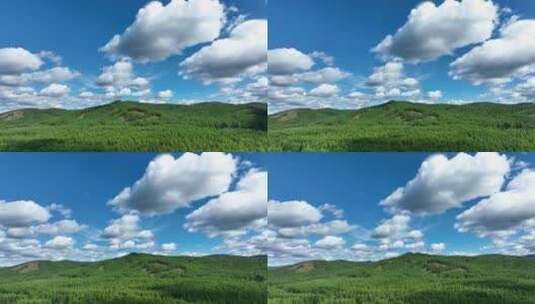 大兴安岭绿色森林蓝色天空白云朵朵高清在线视频素材下载