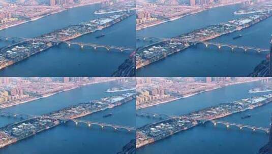 长沙湘江橘子洲大桥雪景航拍高清在线视频素材下载