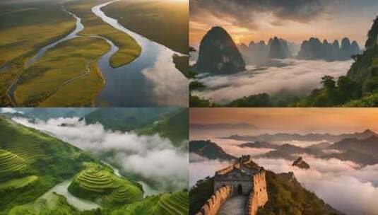 航拍中国大山大河高清在线视频素材下载