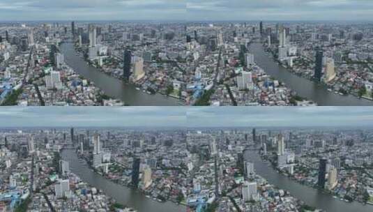 航拍泰国曼谷湄南河城市高楼天际线风光高清在线视频素材下载