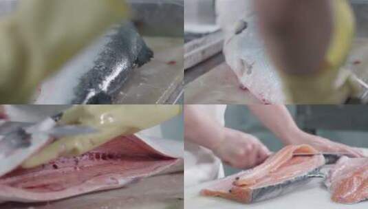 工厂化生产三文鱼高清在线视频素材下载