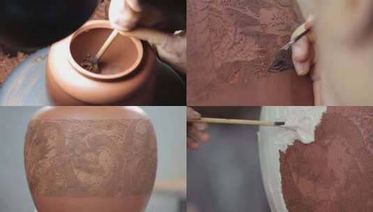 陶艺陶瓷泥巴陶土紫陶工艺上釉高清在线视频素材下载