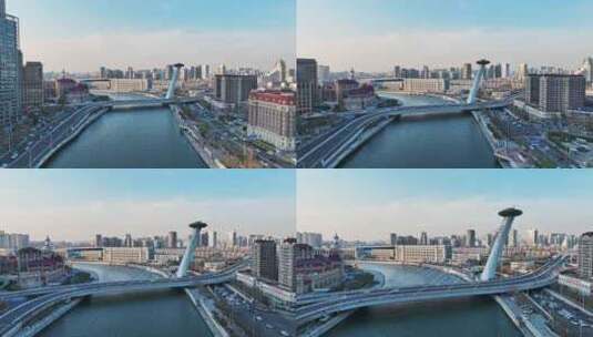 航拍天津海河赤峰桥高清在线视频素材下载