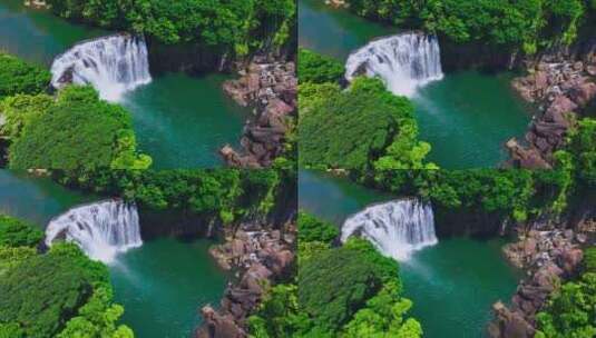 青山绿水瀑布航拍高清在线视频素材下载