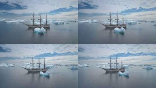 木制帆船在南极洲空中旅行高清在线视频素材下载