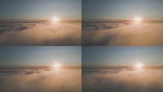 航拍日出时被大雾笼罩的平原城市高清在线视频素材下载