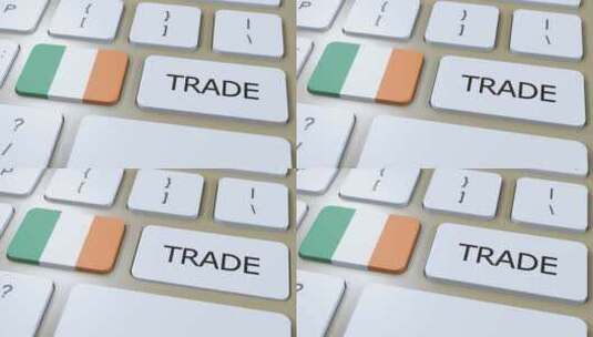 按钮3D动画上的爱尔兰国旗和贸易文本高清在线视频素材下载