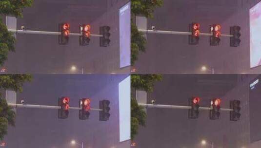 雨天街道红绿灯交通信号灯高清在线视频素材下载