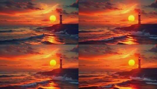 大海 灯塔 夕阳 日出高清在线视频素材下载