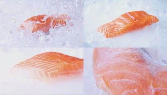 三文鱼 三文鱼冰块高清在线视频素材下载