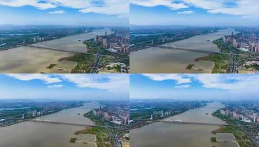 南昌赣江生米大桥城市大全景航拍延时高清在线视频素材下载