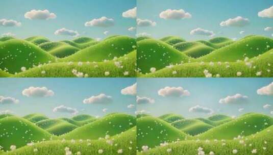 3D卡通草原和蓝天白云高清在线视频素材下载