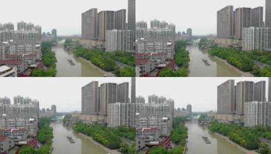 在中国城市的河上飞行高清在线视频素材下载
