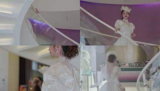 婚礼白色婚纱新娘缓缓走出唯美镜头高清在线视频素材下载