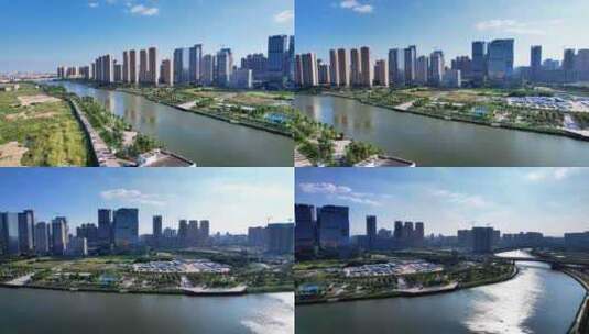 佛山城市航拍桂城大沥一江两岸桂江大桥高清在线视频素材下载