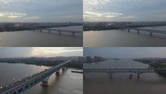 傍晚航拍南京长江大桥高清在线视频素材下载