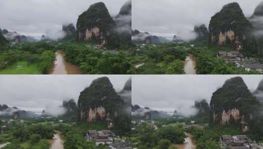 桂林遇龙河洪水来临高清在线视频素材下载