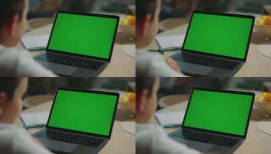 笔记本电脑，绿屏，男孩，在线高清在线视频素材下载