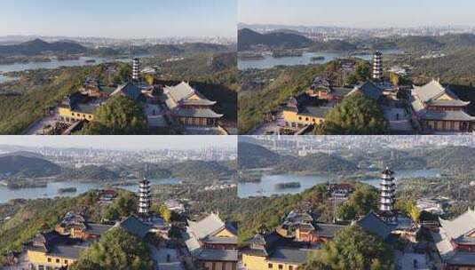 杭州湘湖先照寺希区柯克航拍高清在线视频素材下载