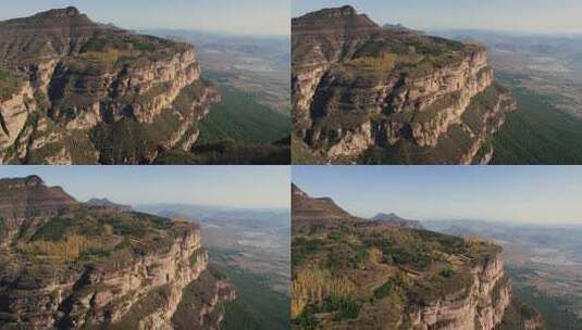 太行山峡谷山峰断崖林州市区杨树林航拍高清在线视频素材下载