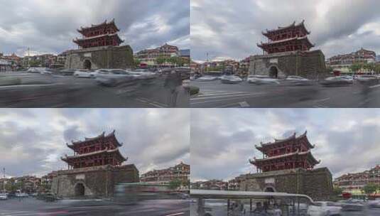 福建泉州朝天门古建筑泉州地标建筑车流延时高清在线视频素材下载