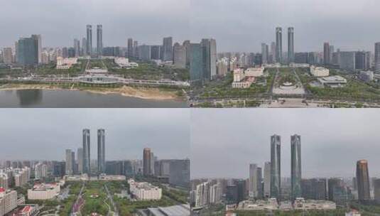 南昌天际线清晨航拍高清在线视频素材下载