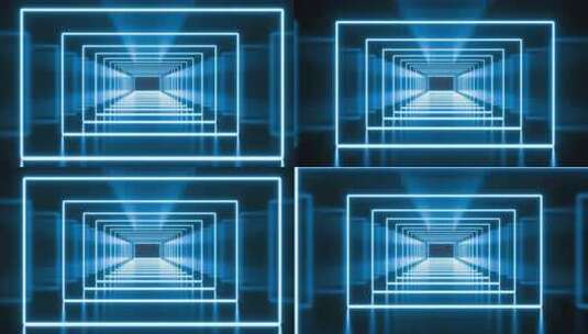 蓝色霓虹灯光隧道高清在线视频素材下载