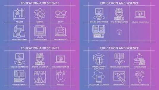 简约线条教育与科学图标展示AE模板高清AE视频素材下载