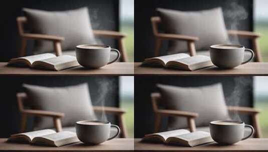 一杯咖啡与一本书的静谧时光高清在线视频素材下载