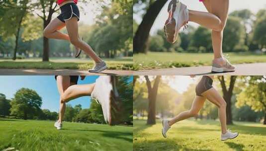 公园跑步健身特写活力女性户外运动高清在线视频素材下载