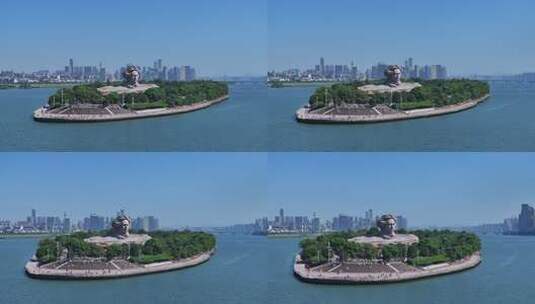 长沙橘子洲景区橘子洲大气航拍高清在线视频素材下载