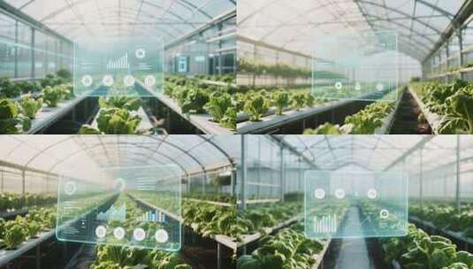 温室大棚内的水培蔬菜种植高清在线视频素材下载