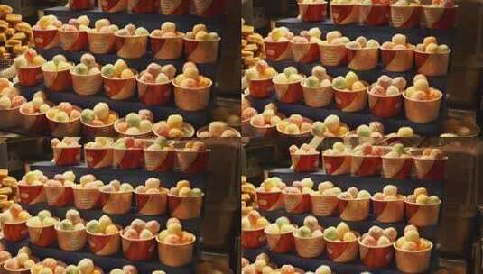 陕西西安回民街美食冰激淋球升格慢镜高清在线视频素材下载