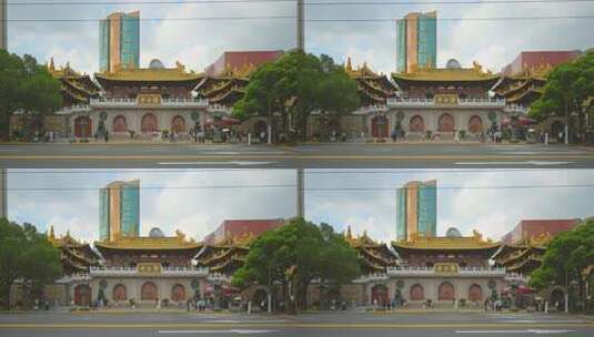 上海静安寺街道车流慢门城市交通高清在线视频素材下载