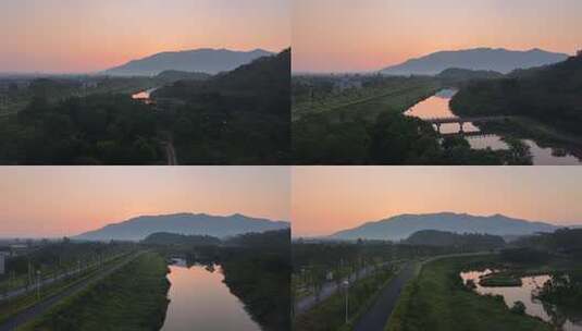 航拍晨曦中的清远乡村早晨风景高清在线视频素材下载