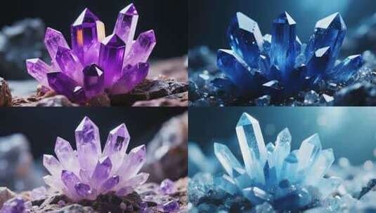 多彩晶簇生长动画展示高清在线视频素材下载