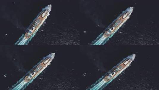 大型游轮俯拍航拍视角高清在线视频素材下载