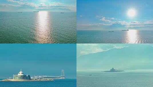 海面船只与阳光远景高清在线视频素材下载