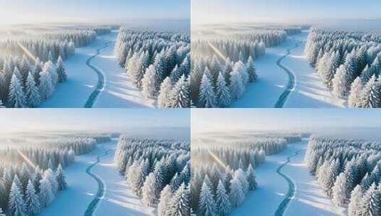 航拍唯美冰雪雾凇景观4K高清在线视频素材下载