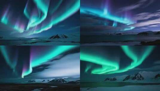 北极雪山极光夜空景象高清在线视频素材下载