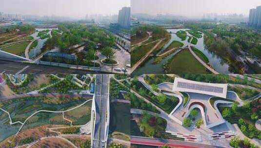 航拍现代建筑与周边绿化景观高清在线视频素材下载