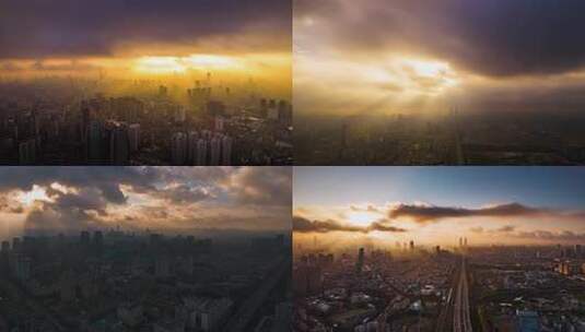 城市高空日落全景高清在线视频素材下载