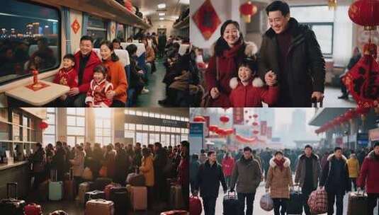 火车上过年的家庭团聚场景高清在线视频素材下载