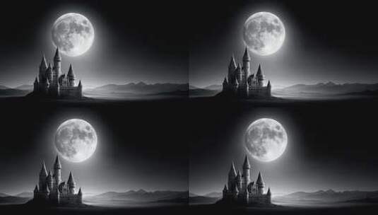 月光照耀下的神秘城堡高清在线视频素材下载