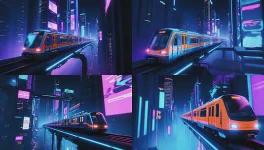 赛博朋克风格城市地铁穿梭画面高清在线视频素材下载