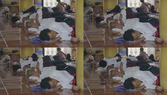柬埔寨农村寺庙里在地上睡觉的老人高清在线视频素材下载