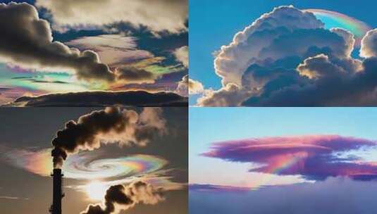 蓝天中带虹彩的蓬松云朵高清在线视频素材下载